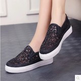 韩版夏季新款女鞋亮片网鞋镂空帆布一脚蹬凉鞋松糕银黑色蕾丝单鞋