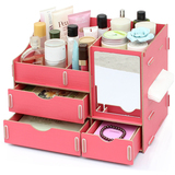 化妆品桌面收纳盒大号韩国木质首饰盒现代简约杂物盒白色粉色
