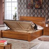 定制2米2.2米加大实木双人床1.8米气动中式高箱储物老榆木床2.4米