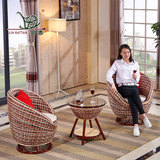 骏藤家具 创意新款藤椅茶几三件套阳台桌椅组合户外庭院休闲转椅