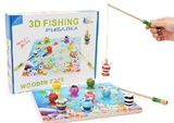 沃迪木制大号儿童立体磁性钓鱼玩具 宝宝3D益智小猫钓鱼拼图1-3岁