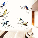 房墙纸贴画个性卧室橱柜装饰彩色树枝小鸟自粘墙贴贴纸文艺客厅书