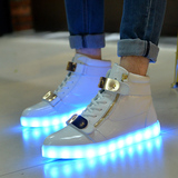 新款七彩LED发光鞋高帮学生USB充电情侣鞋走跑马灯女鞋男夜光板鞋