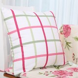 新款美式乡村全棉帆布抱枕 粉红绿格子靠枕靠垫腰枕套含芯定制