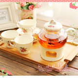 英式欧式陶瓷玻璃可加热花茶壶红茶花茶茶具套装水果茶壶花茶杯子