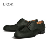 UROK高级定制固特异皮鞋商务休闲真皮手工男鞋时尚个性马毛系带鞋
