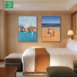 油画海滩北欧客厅装饰画酒店宾馆客房床头画地中海餐厅壁画有框画