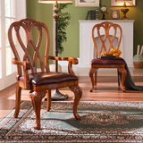 欧式古典实木雕刻椅子美式真皮书桌椅子靠背扶手椅软包餐椅XG-207