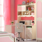 儿童转角书桌电脑桌1.2米直角写字台 书架柜组合女孩粉色套房家具
