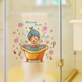 墙贴纸贴画浴室卫生间玻璃移门卡通可爱泡澡洗澡小人寝室宿舍装饰