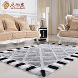 尼西米 现代简约客厅地毯 加厚卧室地毯 欧式黑白方格沙发茶几垫