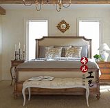 美式乡村双人床实木原木做旧法式橡木卧室家具欧式布艺方床1.8米