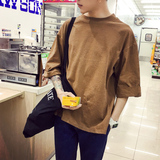 七分袖t恤男潮韩版宽松夏季日系7分袖中袖纯色衣服韩国纯白蝙蝠衫