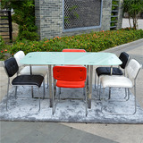 玻璃桌椅长方形 现代简约活动商务洽谈桌 小型会议桌一桌六椅组合