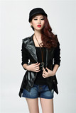 2016春秋女装新款韩版黑色pu短款外套修身长袖小皮衣中长款女