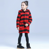 童装2015女童秋冬新款韩版中大童外套中长款格子毛呢大衣儿童大衣
