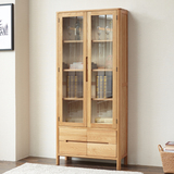 木兰家具纯实木书柜白橡木置物架现代北欧书房带玻璃门书架展示柜