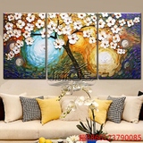 高档欧式沙发背景墙挂画客厅装饰画三联立体油画手绘壁画厚油花卉