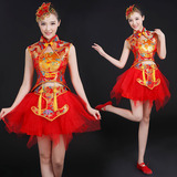 新款古典舞民族中国风打鼓服女士舞台表演服装现代舞演出服女短裙