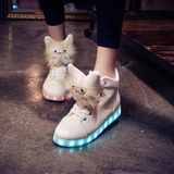 秋冬韩版USB充电七彩发光夜光鞋LED灯高帮运动休闲鞋亮灯闪光女鞋