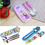 韩国进口学生勺筷盒筷子套装 不锈钢儿童餐具勺叉套装带盒子 便携