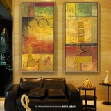 精品热销抽象色块纯手绘油画简欧式宜家饰品客厅背景墙竖版挂画