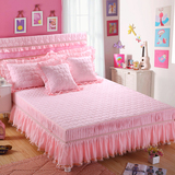 加厚夹棉单件蕾丝床裙式床罩加棉床单三件套床头罩1.5m 1.8 2米