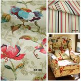 新款美荷系列棉麻印花条纹沙发、桌椅、壁布、软包装饰专用布料