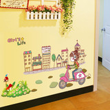 幼儿园装饰贴纸可移除墙壁贴画儿童卡通墙贴 女孩单车家居墙贴