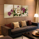 竖版中式现代客厅餐厅沙发卧室背景壁画挂画无框三联画 富贵花开