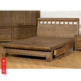 出口韩国老榆木床卧室双人床带储物抽屉鸡翅木韩式单人床实木板床