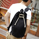 易秀帆布双肩水桶包男士篮球包休闲新款韩版圆筒旅行李双肩背包潮