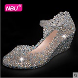 NBU 洞洞鞋鸟巢鞋女鞋坡跟凉鞋 高跟鞋塑料水晶鞋女款果冻鞋夏季