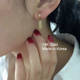 韩国正品代购14K黄金耳钉耳环 长方形 耳扣光面亮面 简单大方时尚