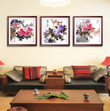 现代中式牡丹花鸟国画客厅装饰画书房挂画玄关卧室壁画餐厅有框画