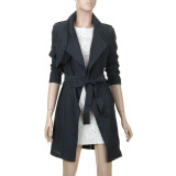 新春款韩国专柜女品牌修身拼色薄中长款风衣外套