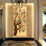 玄关装饰画竖版发财树欧式现代挂画风水走廊过道客厅新中式挂画