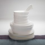 三隆骨瓷无铅纯白色唐山高档餐具套装碗盘陶瓷器韩式家用送礼包邮