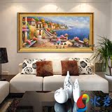 地中海手绘油画装饰画现代风景挂画卧室欧式风格墙画横客厅有框画