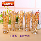 富贵竹花瓶金色玻璃加厚插花器欧式创意水晶花瓶摆件客厅彩色花瓶