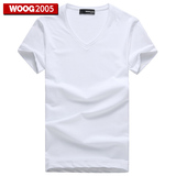 WOOG2005短袖T恤男 2016夏装 纯白色韩版纯棉V领 修身男士半袖潮