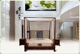 新中式实木布艺双人床现代简约复古卧室全套定制样板房家具组合床