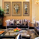 高端美式欧式客厅油画沙发墙装饰画简欧三联画背景墙组合有框壁画