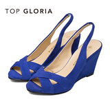 topgloria/汤普葛罗2016夏季新品 舒适羊皮坡跟高跟女凉鞋101650F