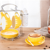 欧式咖啡杯套装陶瓷咖啡杯碟套装4杯碟带勺送不锈钢架淘礼轩 创意