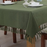 馨相伴纯色桌布布艺棉麻墨绿西餐桌椅垫套装现代简约流苏茶几台布