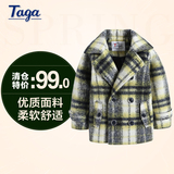【清仓】TAGA童装男童呢子外套中大童格子夹棉呢大衣冬季保暖外套