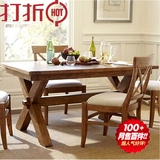 美式仿古家具实木做旧餐桌椅组合复古纯实木饭桌长方餐厅饭店餐桌