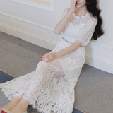 2016夏季新款女装韩版白色中长款修身显瘦蕾丝长裙夏 连衣裙 韩国