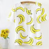 2016新品夏季韩版学院风短袖女 小清新大香蕉印花图案纯棉宽松T恤